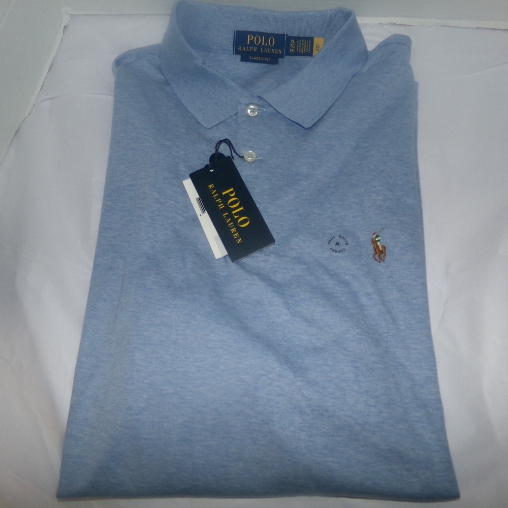 Polo Ralph Lauren Mens Classic Fit Polo Shirt Light Blue Heather XL NWT